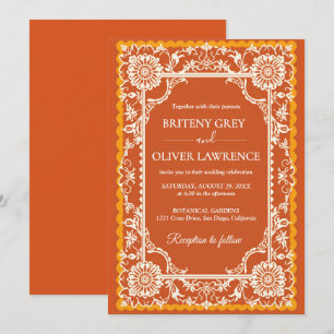 Elegant Terrocotta Papel Picado Mexican Wedding Invitation