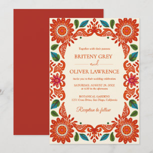 Elegant Terrocotta Papel Picado Mexican Wedding  Invitation