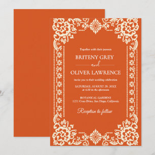 Elegant Terrocotta Papel Picado Mexican Wedding  Invitation