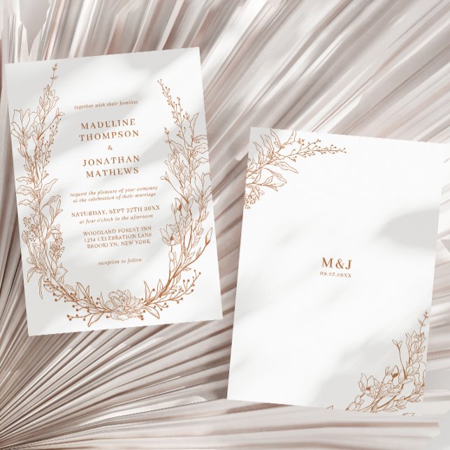 Elegant Terrracotta Floral Wreath Monogram Wedding Invitation (Creator Uploaded)