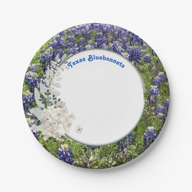 Elegant Texas Bluebonnet Wildflower Paper Plate (Front)