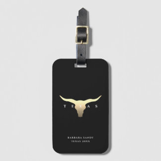 Elegant Texas Longhorn Black Faux Gold Luggage Tag