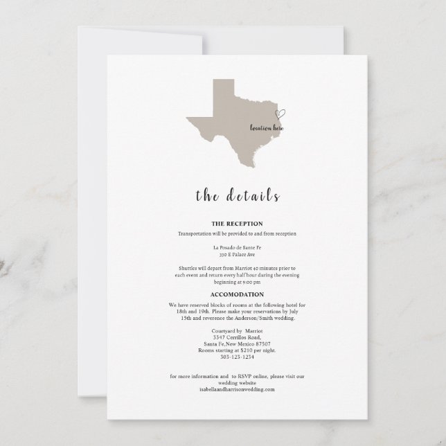 ELEGANT TEXAS Wedding Invitation Details (Front)