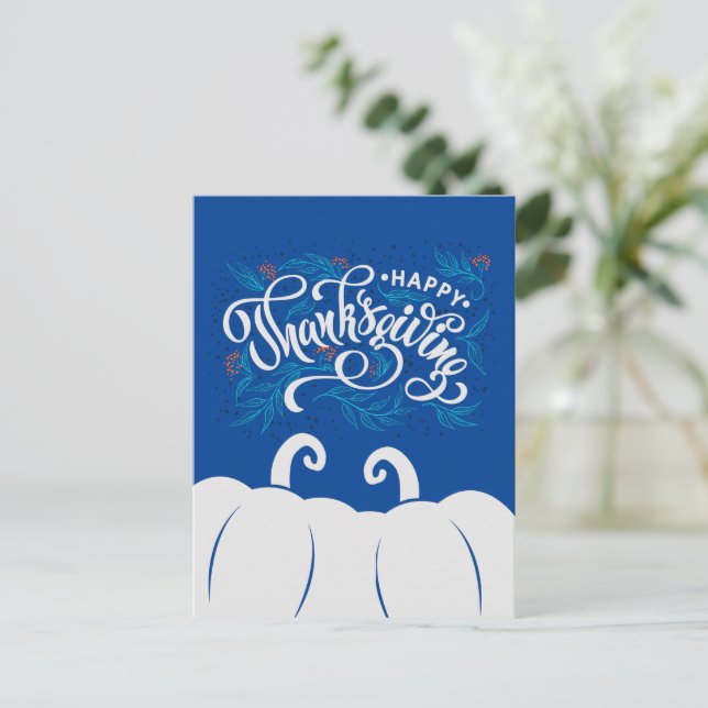 Elegant Text Happy Thanksgiving with Cute Pumpkin Postcard (Standing Front)