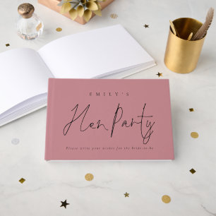 Elegant Text Hen Party Dusty Rose Guest Book