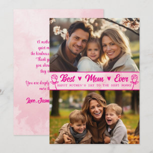 Elegant Text Photo Mother's Day Watercolor Pink Card