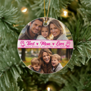 Elegant Text Photo Mother's Day Watercolor Pink Ceramic Tree Decoration