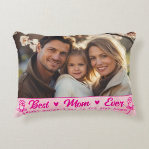 Elegant Text Photo Mother's Day Watercolor Pink Decorative Cushion