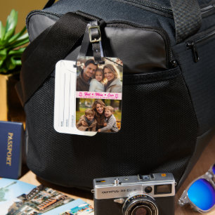 Elegant Text Photo Mother's Day Watercolor Pink Luggage Tag