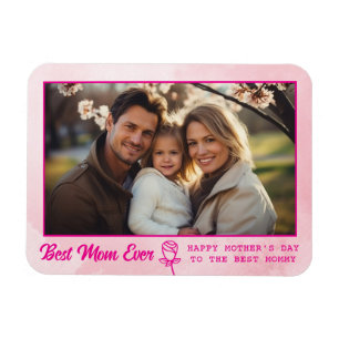 Elegant Text Photo Mother's Day Watercolor Pink Magnet