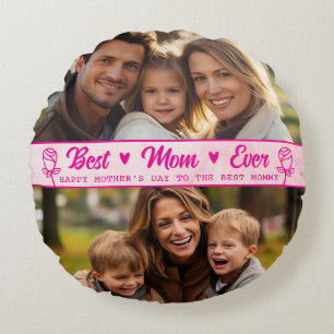 Elegant Text Photo Mother's Day Watercolor Pink Round Cushion