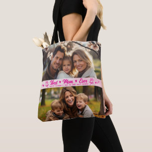 Elegant Text Photo Mother's Day Watercolor Pink Tote Bag