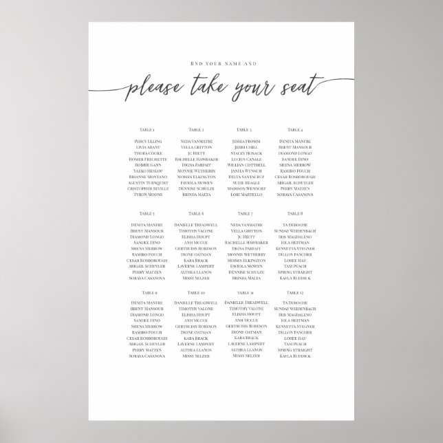 Elegant text template Seating Plan, Poster (Front)