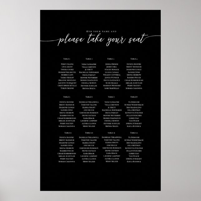 Elegant text template Seating Plan, Poster (Front)