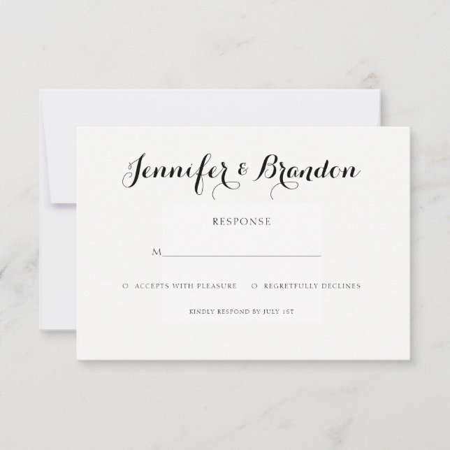 Elegant text wedding invitation response card (Front)