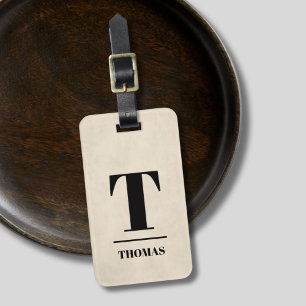 Elegant Texture Beige Bold Black Monogram Luggage Tag
