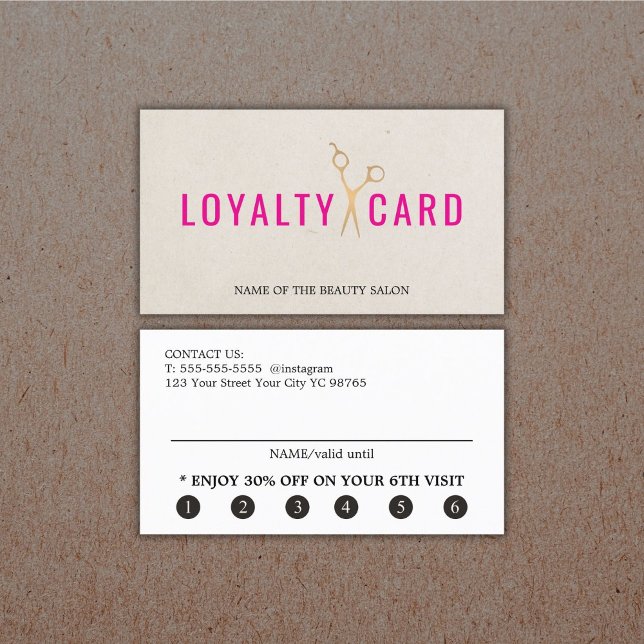 Elegant Texture Beige Pink Faux Gold Scissors Bold Loyalty Card (Creator Uploaded)
