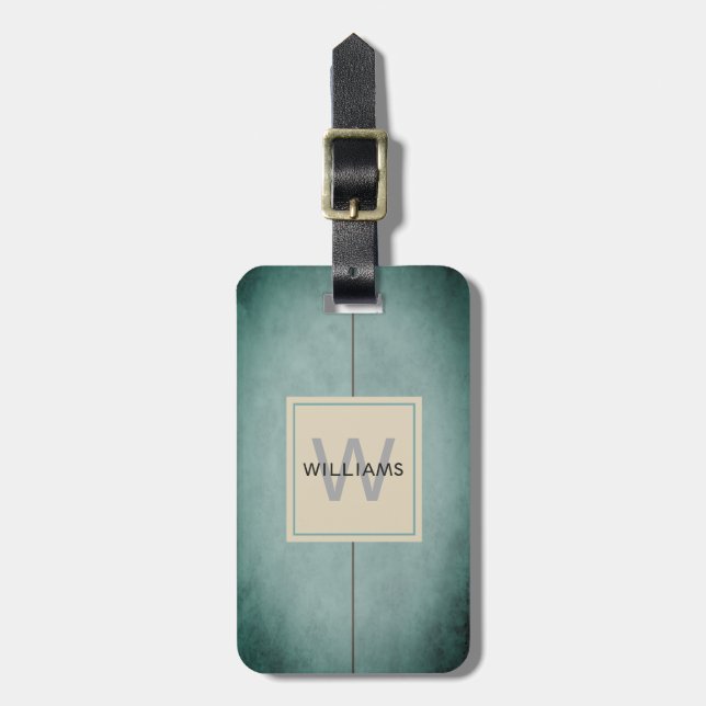 Elegant Texture Blue Dark Grey Monogram Luggage Tag (Front Vertical)