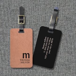 Elegant Texture Brown Black Bold Monogram Luggage Tag