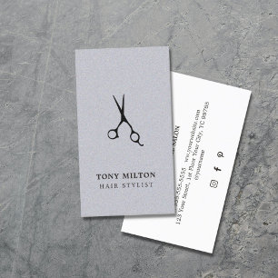 Elegant Texture Grey Black Scissors Hairstylist Business Card