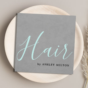Elegant Texture Grey Turquoise Typography Hair Square Business Card