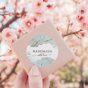 Elegant Textured Blue Gold Handmade With Love Classic Round Sticker