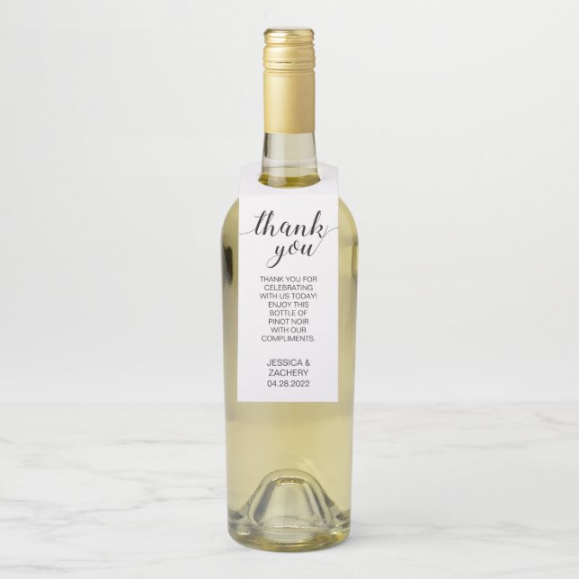 Elegant Thank You Black White Wedding Bottle Tag (On Bottle)