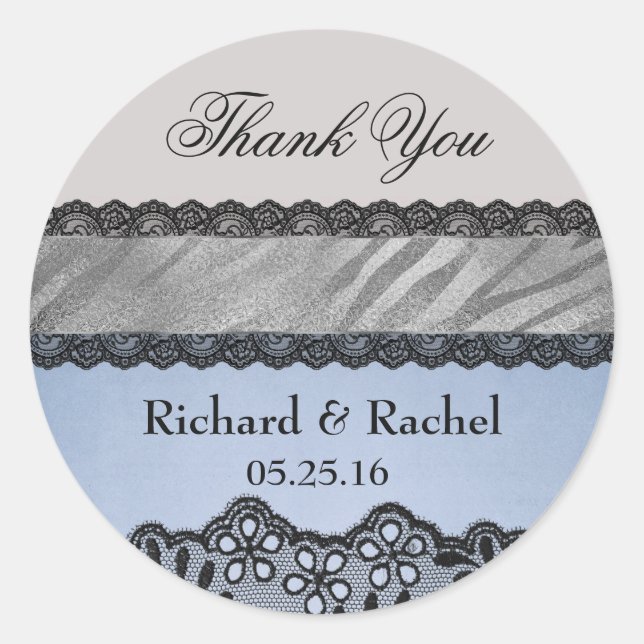 Elegant Thank you Blue and Grey Classic Round Sticker (Front)