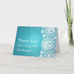 Elegant Thank You Bridesmaid Paisley Lace Blue Card