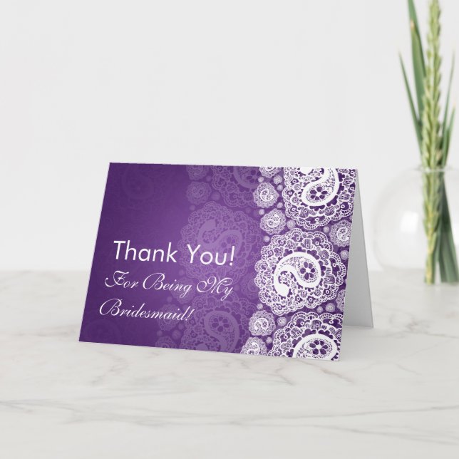 Elegant Thank You Bridesmaid Paisley Lace Purple (Front)