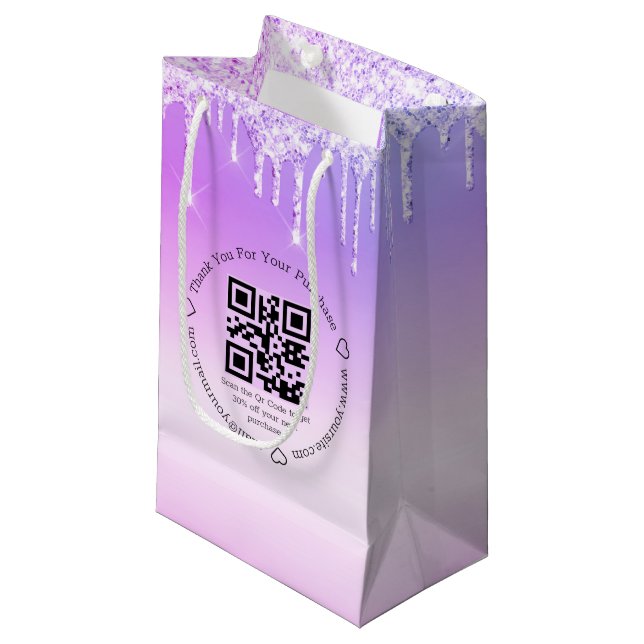 elegant thank you business qr code pink dripping small gift bag (Front Angled)
