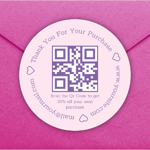 elegant thank you business qr code pink purple classic round sticker