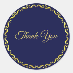 Elegant Thank You Calligraphy on Navy Blue Classic Round Sticker