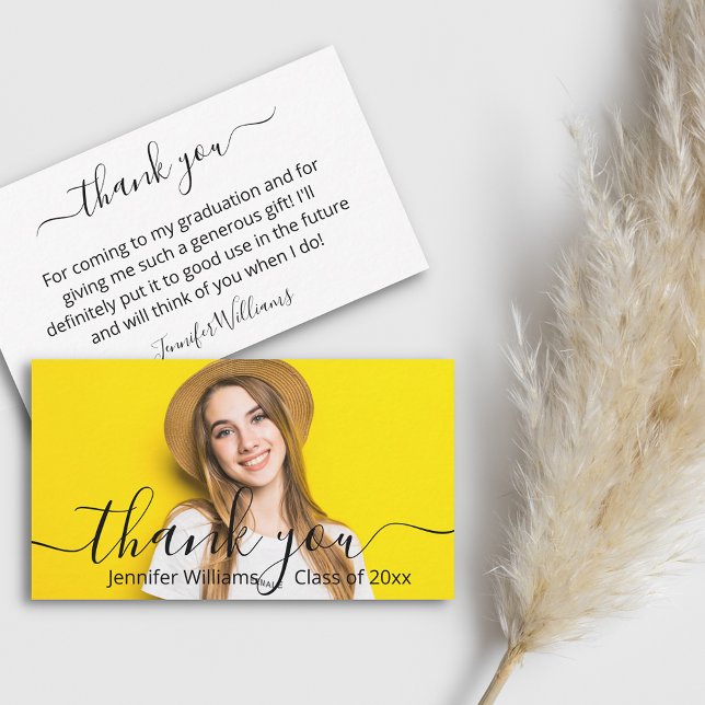  elegant thank you calligraphy photo graduation   card (Creator Uploaded)