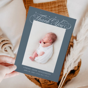 Elegant Thank You Calligraphy Slate Birth Announcement