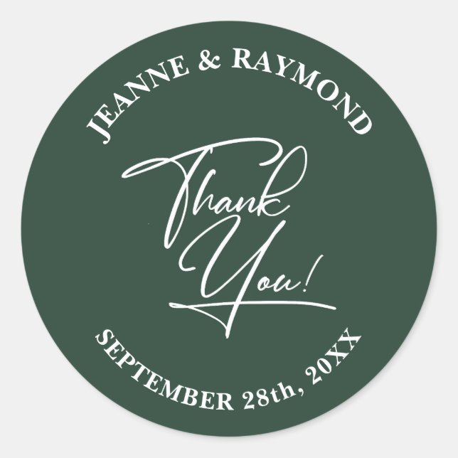 Elegant Thank You Calligraphy Wedding Sage Green Classic Round Sticker (Front)