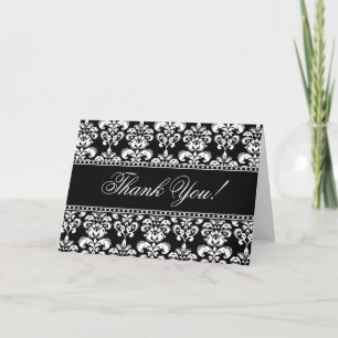 Elegant Thank You Cards Black White Damask