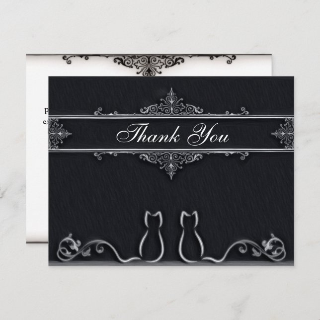Elegant Thank You Cats, Tail Vines, Black & White  (Front/Back)