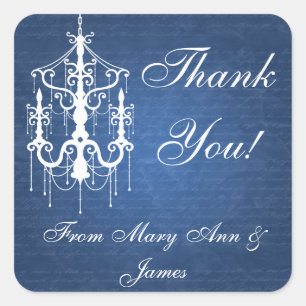 Elegant  Thank you Chandelier Blue Square Sticker