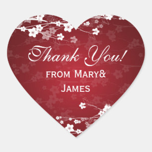 Elegant  Thank you Cherry Blossom Red Heart Sticker