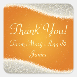 Elegant  Thank you Dazzling Sparkles Orange Square Sticker