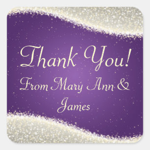 Elegant  Thank you Dazzling Sparkles Purple Square Sticker