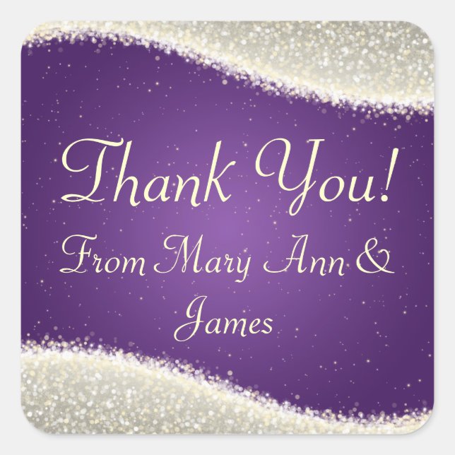 Elegant  Thank you Dazzling Sparkles Purple Square Sticker (Front)