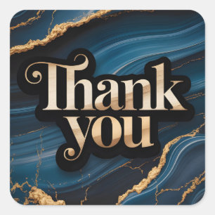 Elegant Thank You Design with Blue and Gold Square Sticker