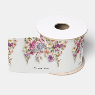 Elegant "Thank You" Design with Hanging Flowers Grosgrain Ribbon