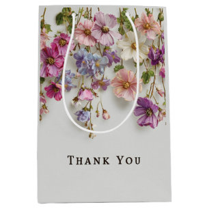 Elegant "Thank You" Design with Hanging Flowers Medium Gift Bag