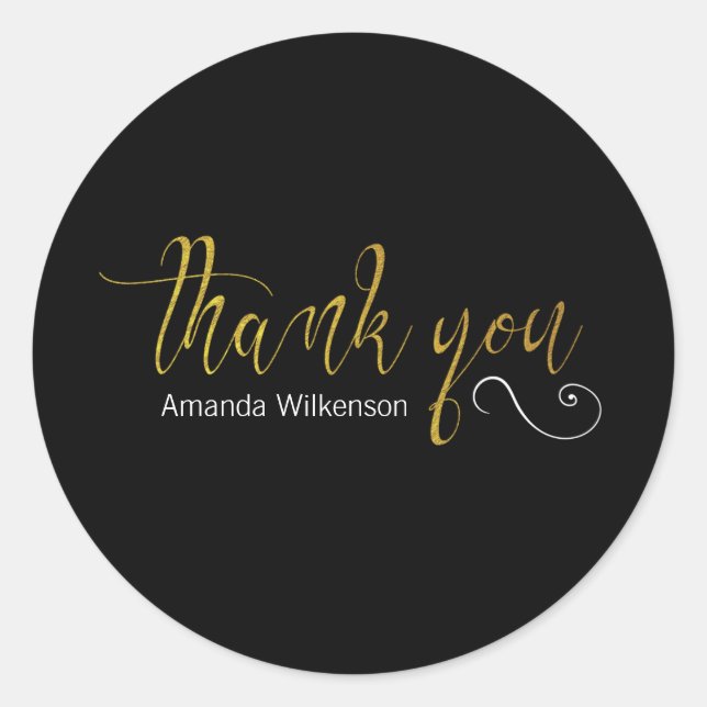 Elegant Thank You Faux Gold Foil Black Classic Round Sticker (Front)