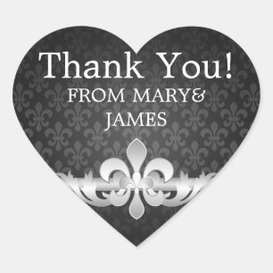 Elegant  Thank you Fleur De Lis Black Heart Sticker