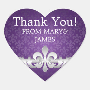Elegant  Thank you Fleur De Lis Purple Heart Sticker