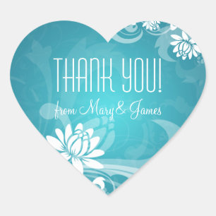 Elegant  Thank you  Floral Swirls Blue Heart Sticker